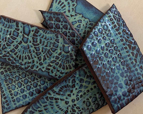 Textured Green-blue Ceramic Tiles for Mosaic Making, Mosaic Tiles for Crafts  6x 6 Coverage 