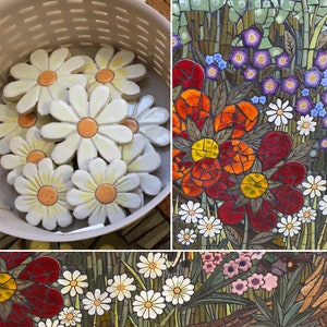 Daisies,  Ceramic Flower  Tiles  for Mosaic Making ( 4 pieces)