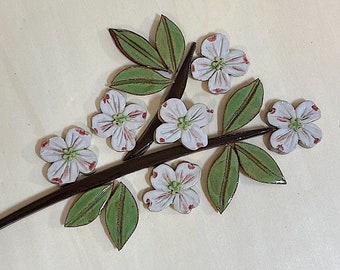 Dogwood Blossom Mosaic Tiles, Flower and Leaf Tiles  (16 pieces set)