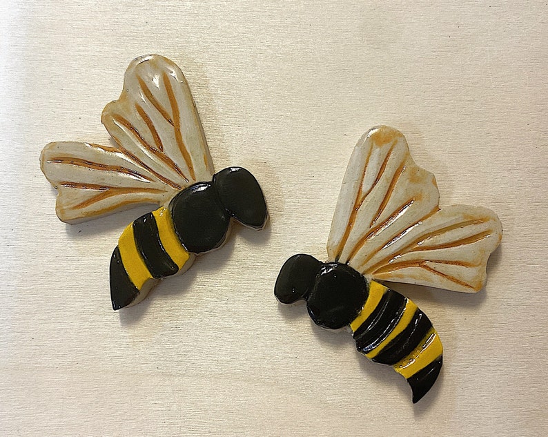 Two Ceramic Bumblebees Tiles, Set for Mosaic and wall art, Mosaic tiles image 1