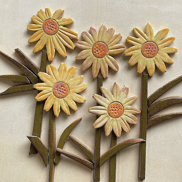 Yellow Daisies - Ceramic flowers Set for Mosaic Making, Mosaic Tiles