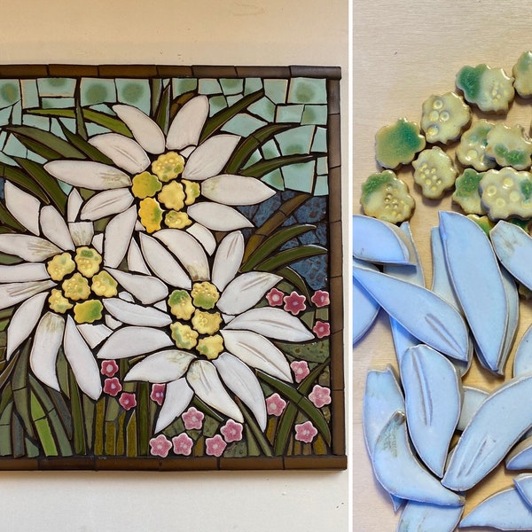 DIY EdelweissFlowers Ceramic Tiles  Set for Mosaic and Wall Decor