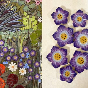 Purple Hand Painted Flowers Ceramic Tiles (7 pieces)