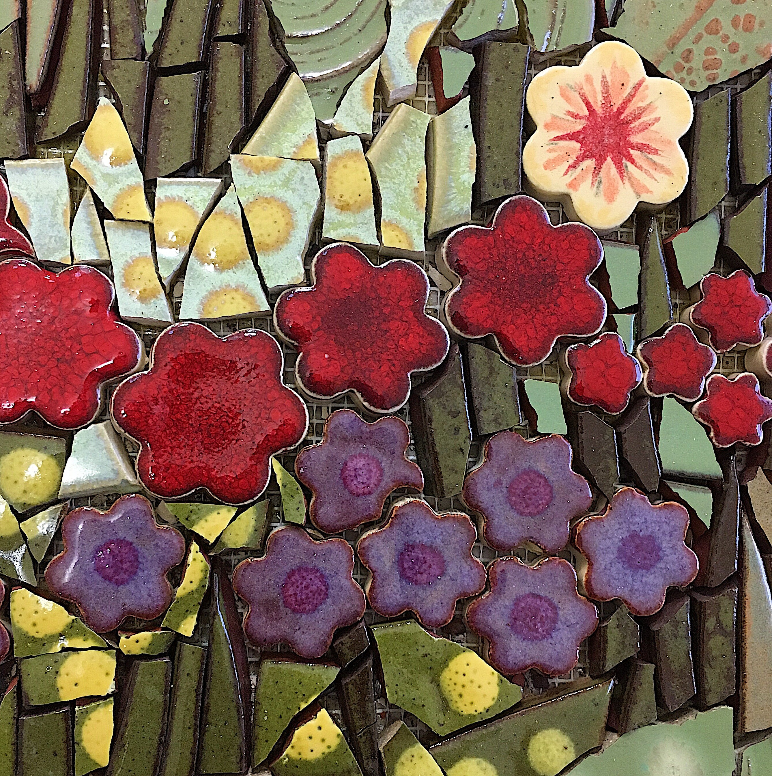 Mosaic Flower Tiles Ceramic Tiles Deep Red and Orange Etsy