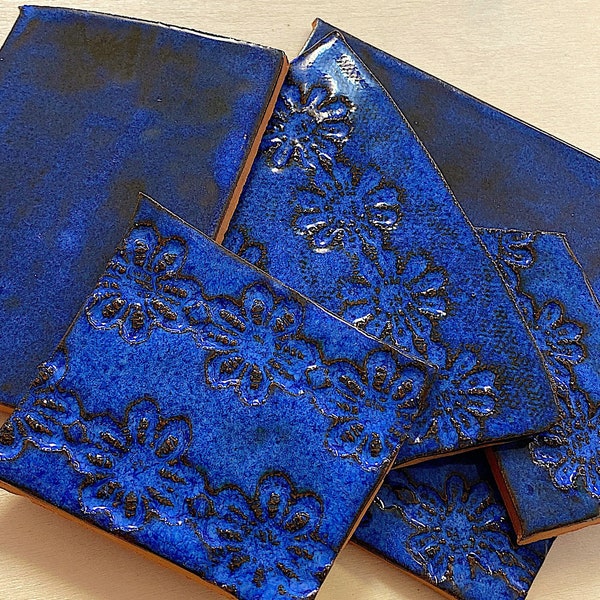 Blue Hand Painted Ceramic Tiles for Mosaic Making, Mosaic Tiles for Crafts (6"x 6" Coverage)