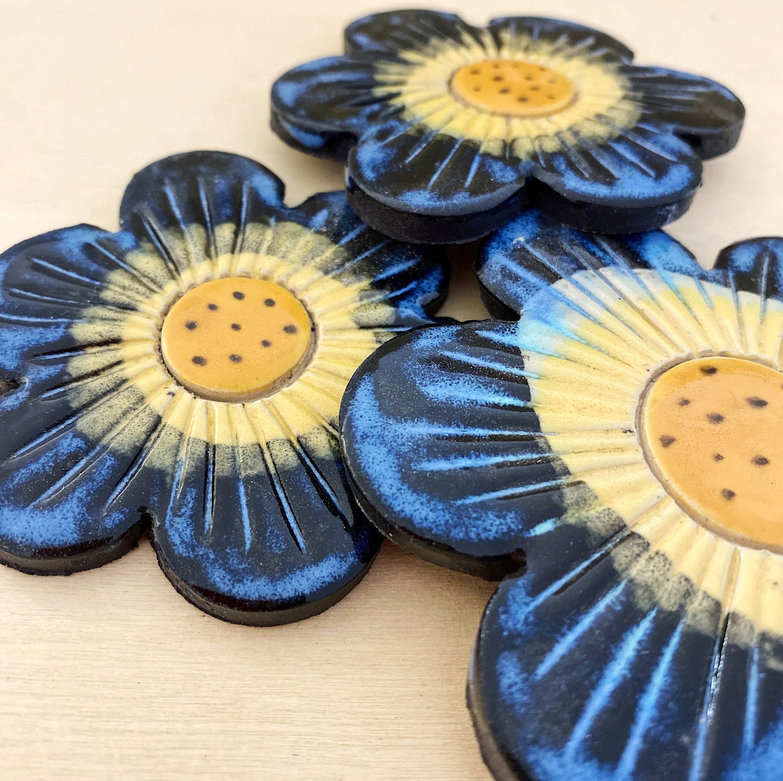 Three Blue Ceramic Flowers for Mosaic and Wall Decoration Etsy