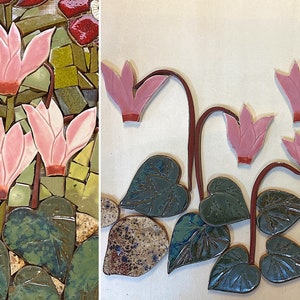 DIY Cyclamen Flowers Ceramic Tiles  Set for Mosaic and Wall Decor (20 pieces)