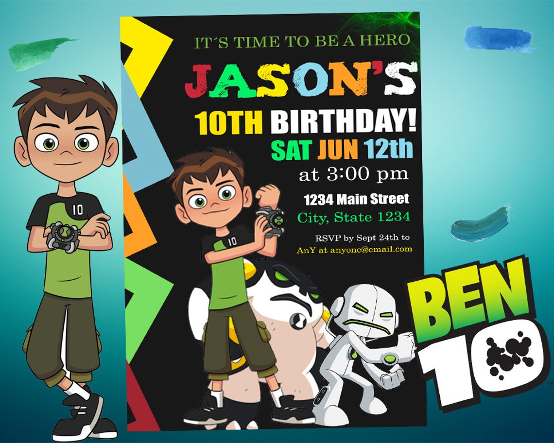 Ben 10 Birthday Invitation Party Invite Custom Digital | Etsy