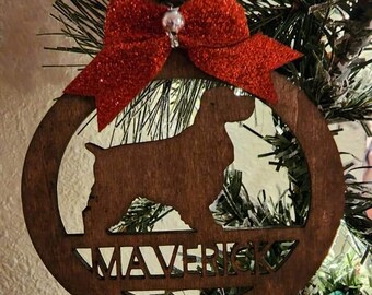 Personalized Dog Christmas Ornament, Custom Wood Pet Memorial