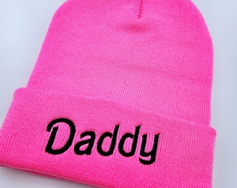 Gorro de punto rosa fuerte de papá