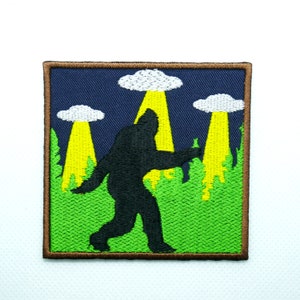 Sasquatch and UFOs Iron on Embroidered Patch