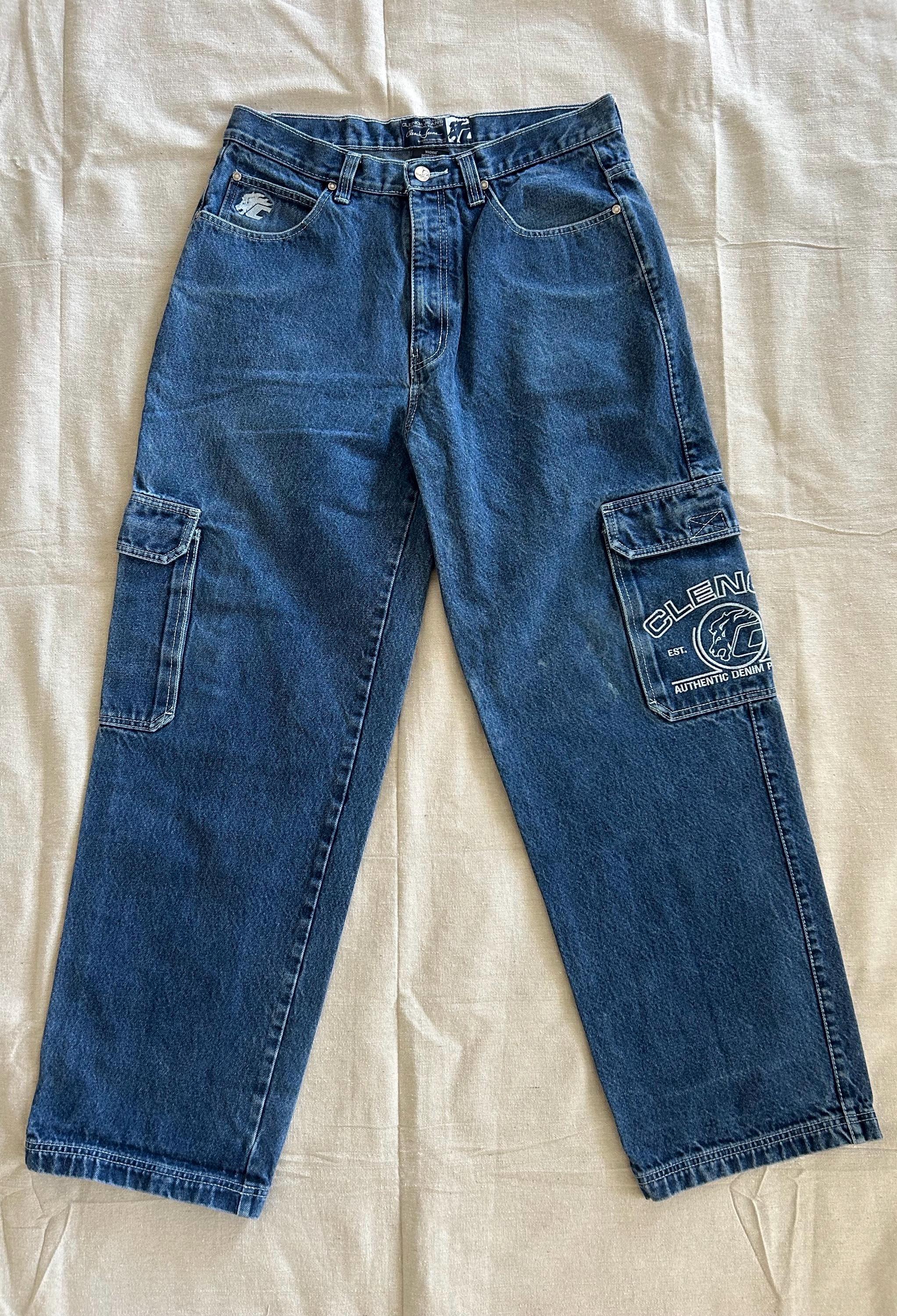 Vintage 1990s Clench Cargo Pocket Jeans Blue Size 34X32 Baggy