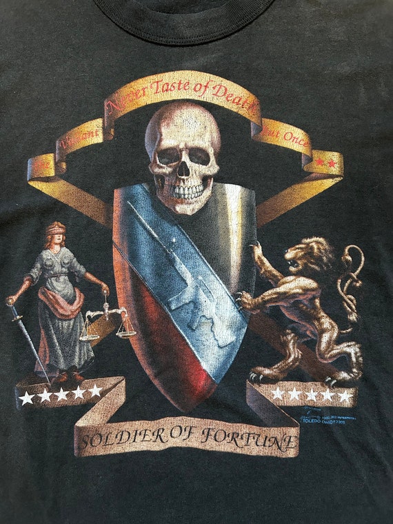 Vintage 1990s Soldier of Fortune T Shirt Large Black Single Vintage 1990s Soldier of Fortune T Shirt Large Black Single