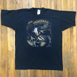 Vintage 1990s Only The Strong Will Survive Hanes Single Stitch Black 3M Size XL Motorcycle Biker Punk Made In USA