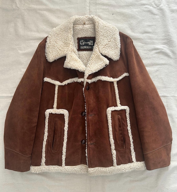 Vintage 1960s Sears The Leather Shop Suede Sherpa Jacket Size 40 USA Motorcycle Biker Grunge Hippie