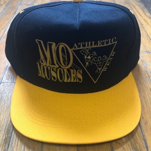 Vintage 1990s Mo Muscles Snapback Hat KC Black And Yellow Gym Fitness Muscle Beach