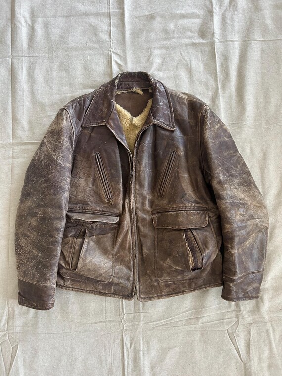 Vintage 1940s Nelco Gold Medal Leather Jacket Size 46 Genuine