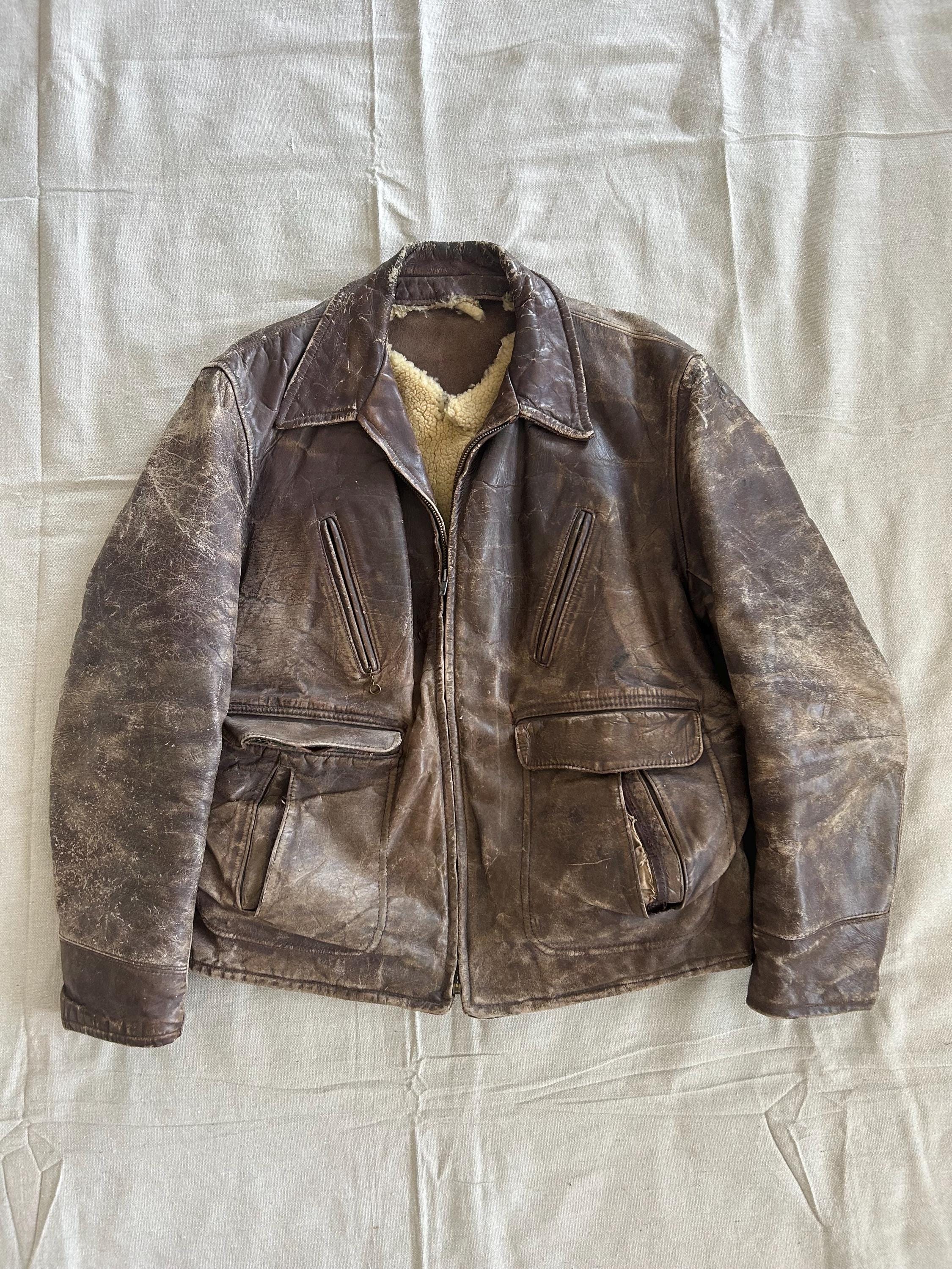 Vintage 1940s Nelco Gold Medal Leather Jacket Size 46 Genuine