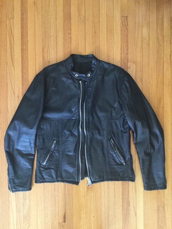 Vintage 1970s Black Leather Cafe Racer Jacket YKK