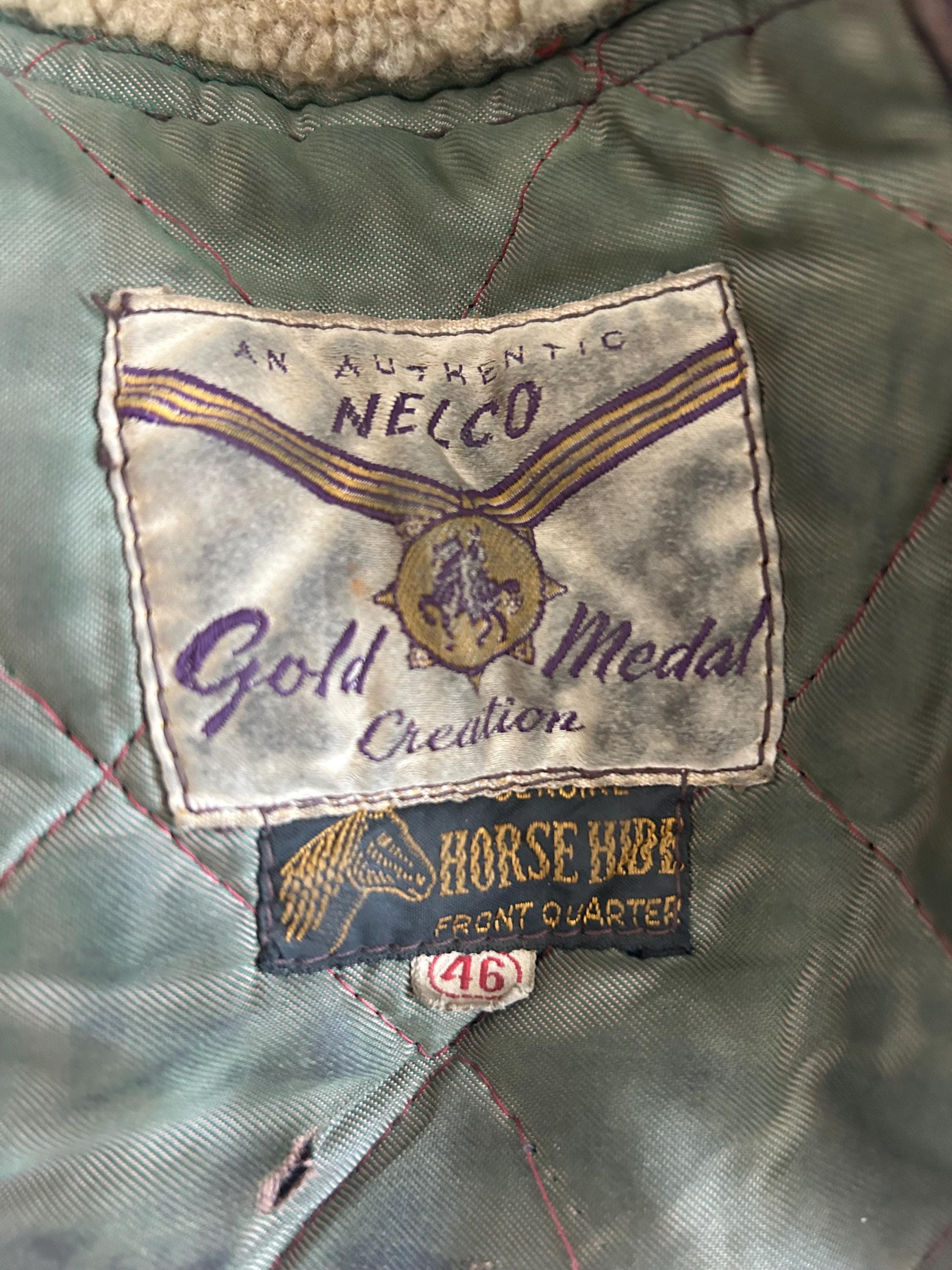 Vintage 1940s Nelco Gold Medal Leather Jacket Size 46 Genuine 