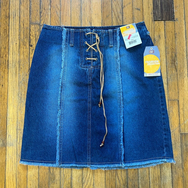 Vintage 2000s Deadstock Faded Glory Denim Skirt Size 6 Missy Lace Up Low Rise Jean Y2K Hippie Boho Rave