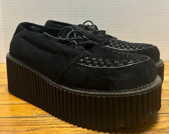 Vintage 1990s Demonia Creeper Platform Black Velvet Shoes Womens Size 9.5 Y2K Goth Emo Punk Scene