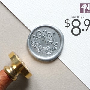 Personalizzato 2 iniziali monogramma cera sigillo timbro / Doppie iniziali cera sigillatura / Invito di nozze sigilli in cera floreale - Design003