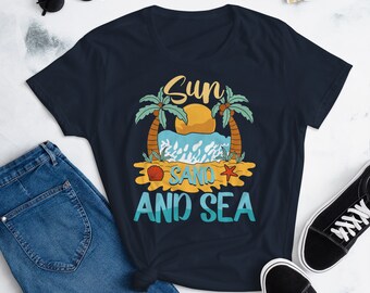 Elegante verano delicia sol y mar camisa tropical playa camiseta lindo sol sal arena sol sal arena camisa amante del sol camiseta inspirada en la playa de las mujeres