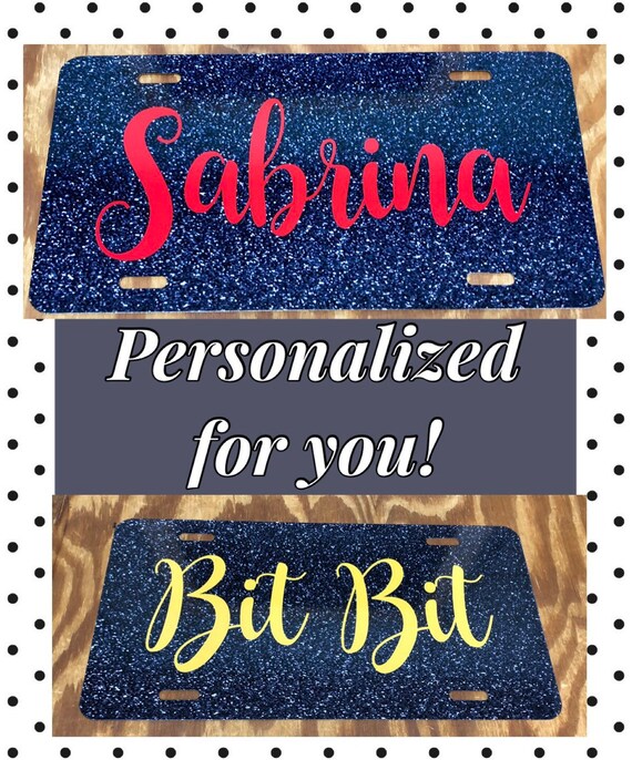 Personalized License Plate Monogram Silver Imitation Glitter Car Tag Initials