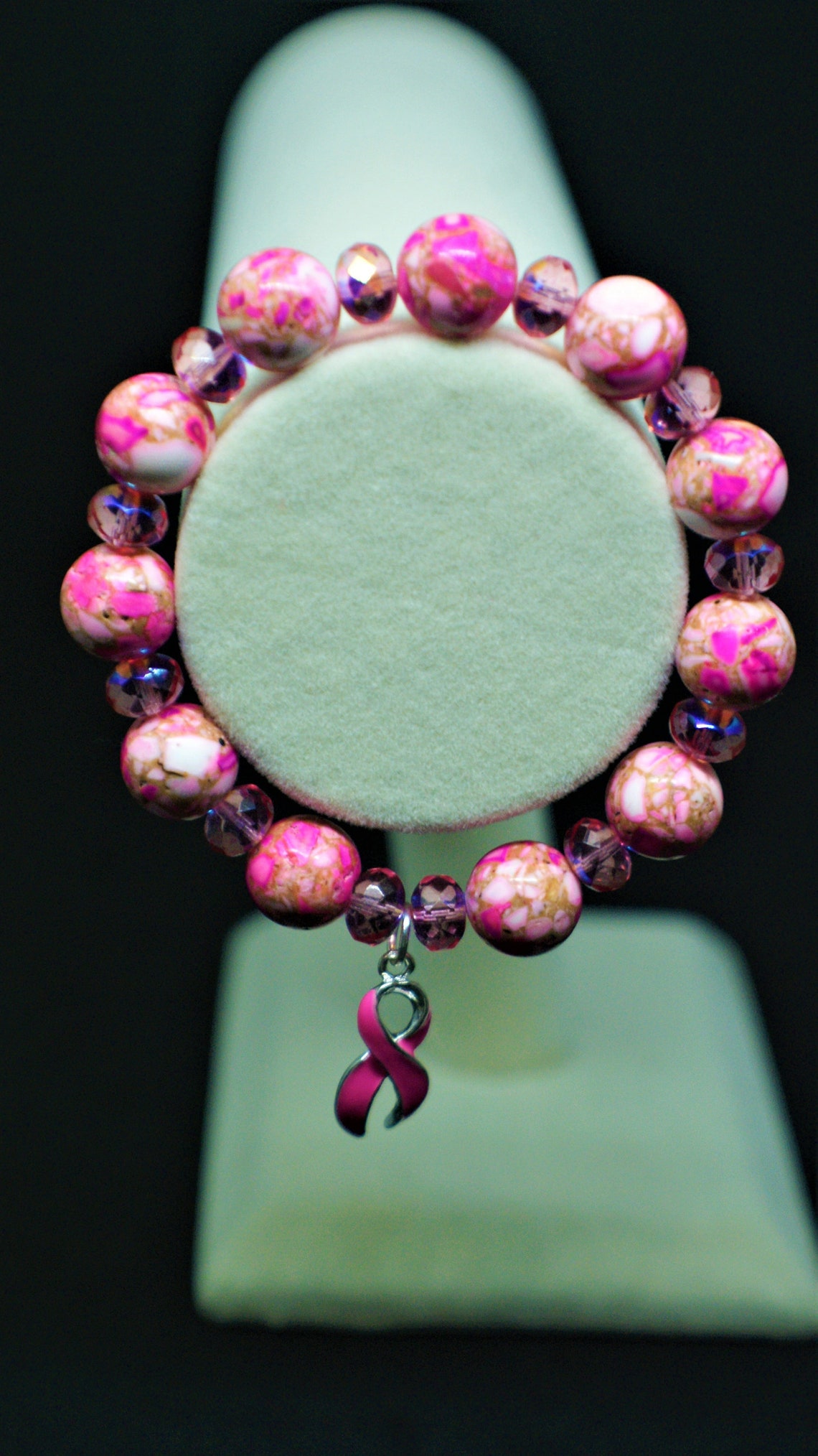 Pink Marble Breast Cancer Bracelet Etsy
