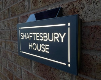 Solar Powered House Sign: Contemporary LED Illuminated Address Plaque