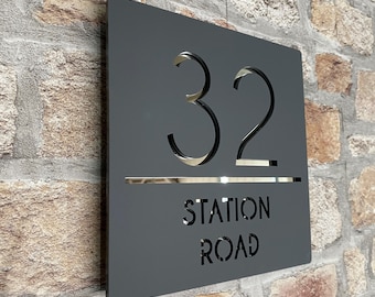 Contemporary Square House Sign, Door Numbers, Modern House Sign