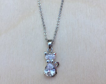 Crystal Cat Pendant Necklace, Cat Lover, Cat Jewelry