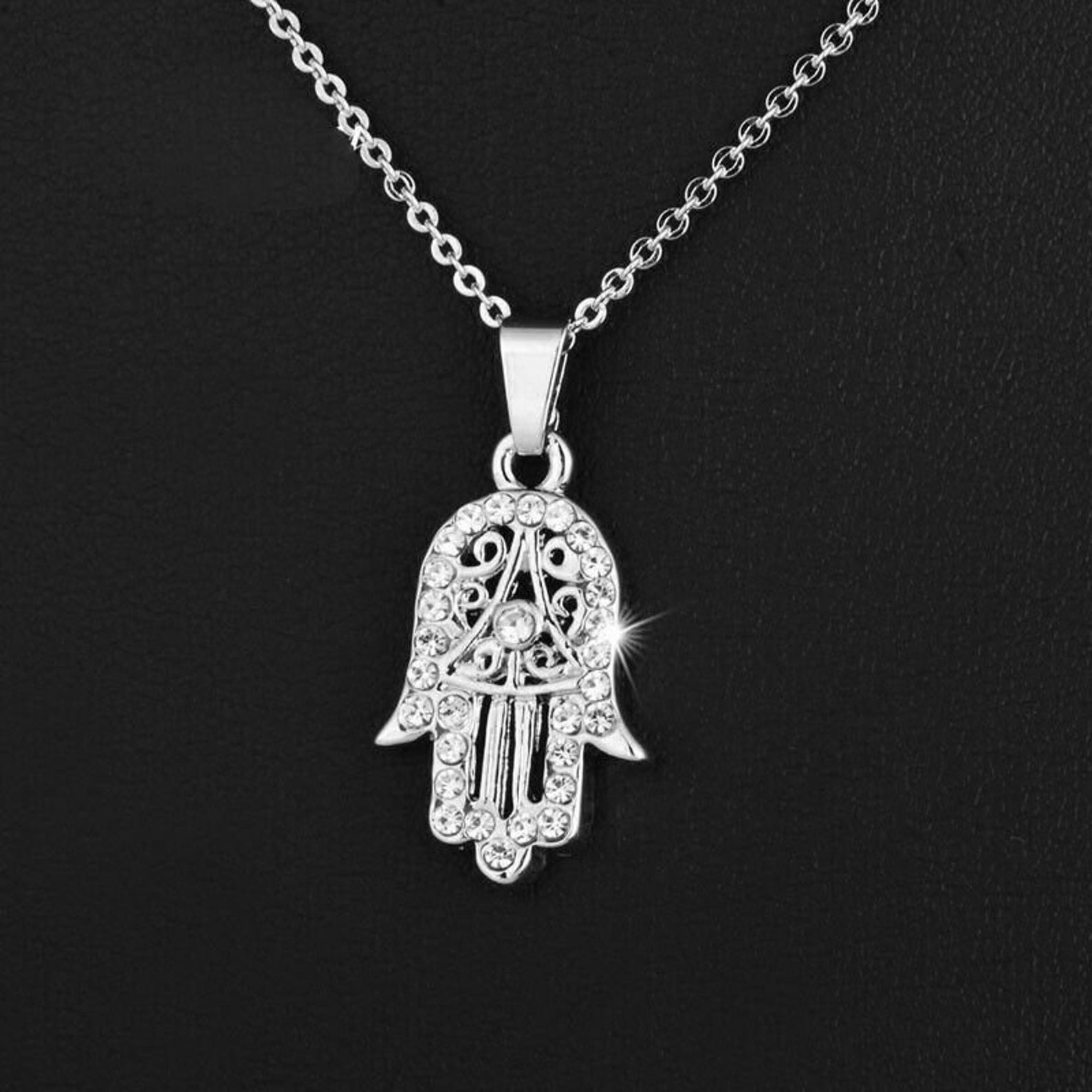 White Gold Plated Hamsa Necklace Hamsa Jewelry Hand Etsy