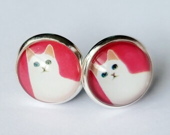 Cat Stud Earrings, White Cat Earrings, Fun Cat Lady Stud Earrings, Large Cat Post Earrings, Fun Kitty Earrings