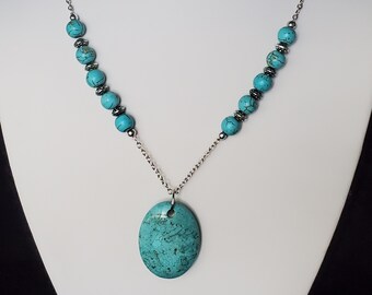 Turquoise Jewelry Set, Oval Turquoise Focal Pendant, Blue Stone Jewelry Set, Trending Turquoise Fashion Jewelry Set