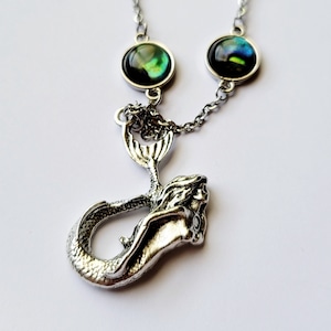 Silver Mermaid Pendant, Mermaid Necklace, Abalone Shell Beach Necklace, Mermaid Beach Ocean Tropical Jewelry