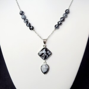 Snowflake Jasper Necklace, Snowflake Jasper Jewelry Set, Natural Black and White Stone Jewelry, Elegant Jasper Necklace