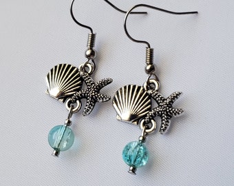 Tropical Beach Earrings, Starfish Shell Ocean Earrings, Beach Dangle Earrings, Fun Summer Starfish Earrings, Mermaid Life, Mermaid Earrings