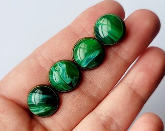 Moss Agate Sterling Silver Stud Earrings with Green Oval Gemstones