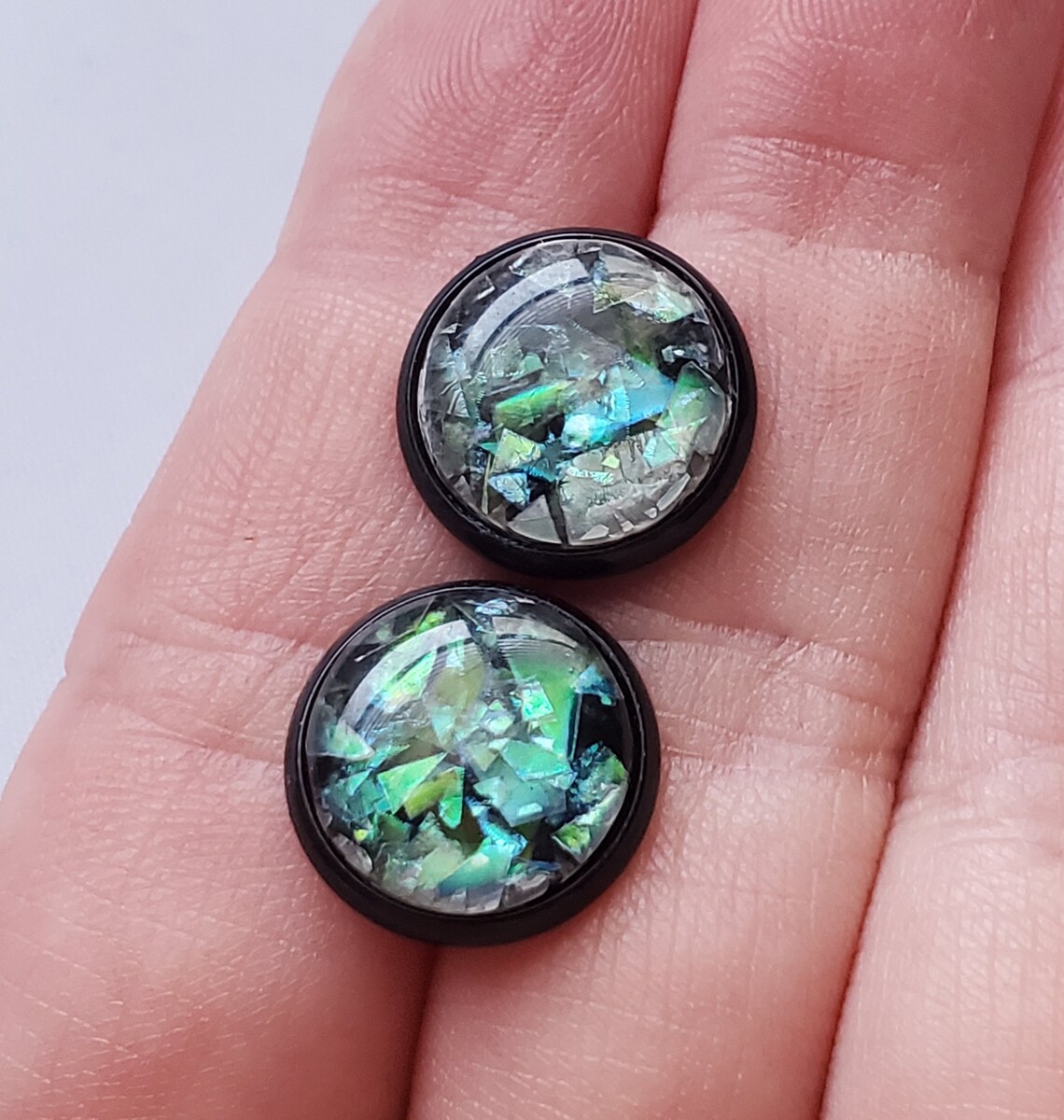 Green Iridescent Stud Earrings Green Opal Stud Earrings Etsy New Zealand