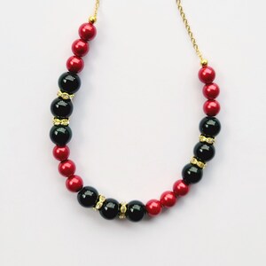 Christmas Necklace, Red Pearl Beaded Holiday Necklace, Gold Sparkly Elegant Christmas Theme Necklace, Sparkle Christmas Necklace