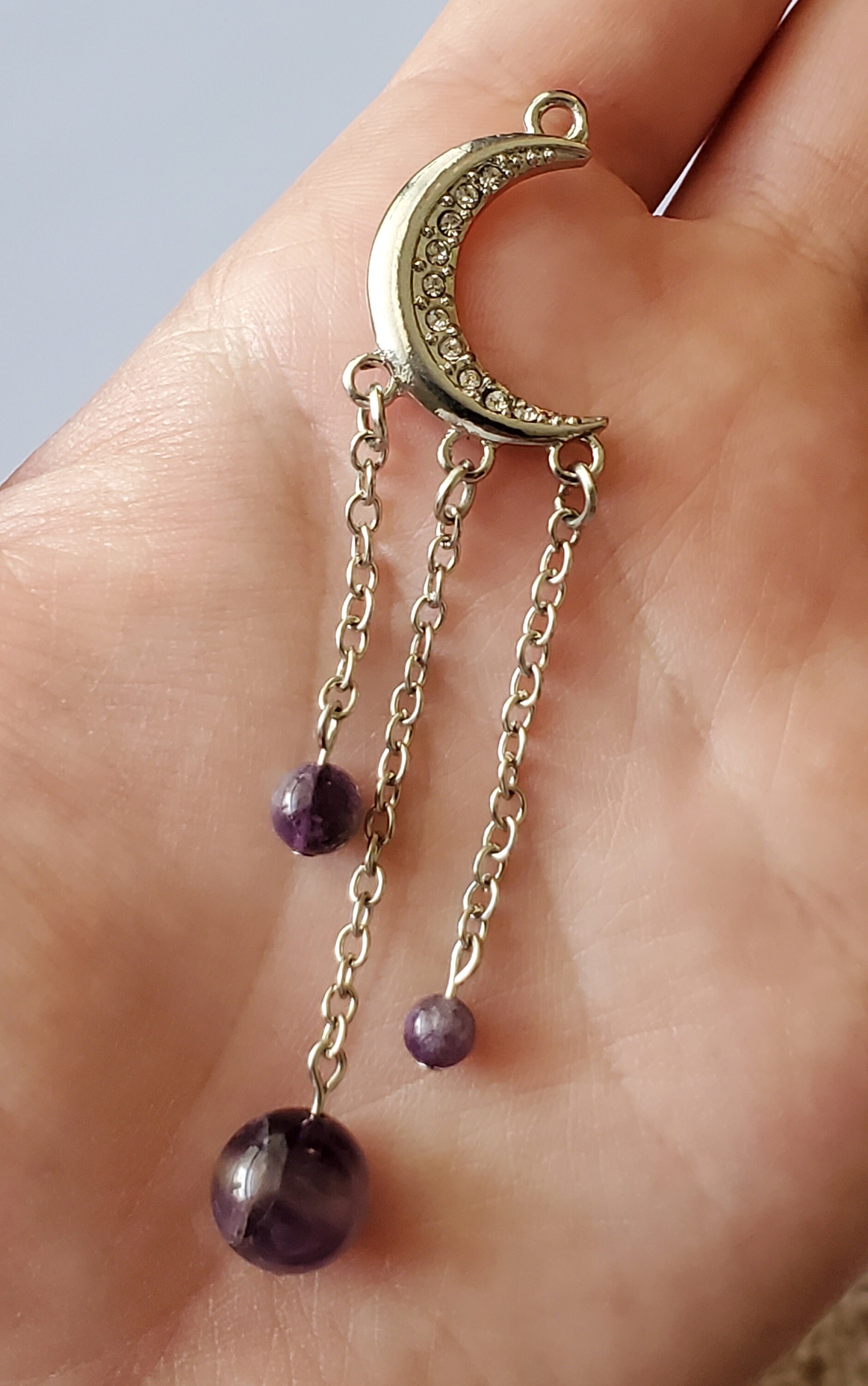 Amethyst Moon Necklace Gemstone Moon Crystal Jewelry Set Etsy