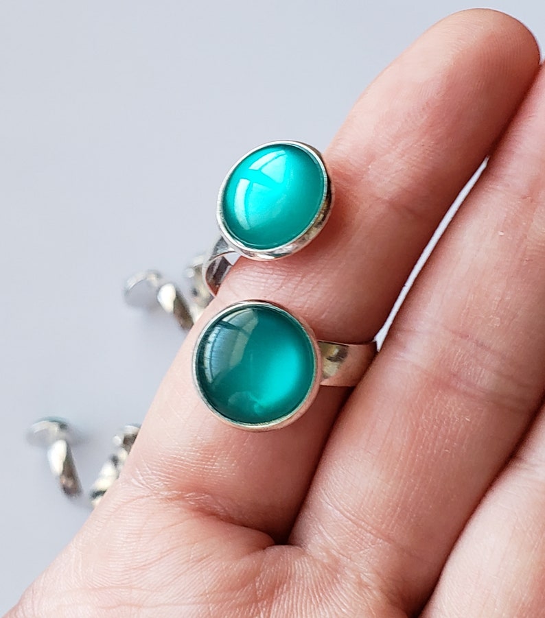 Silver Statement Ring Light Blue Shimmer Ring Silver Twisted Ring Blue Statement Ring