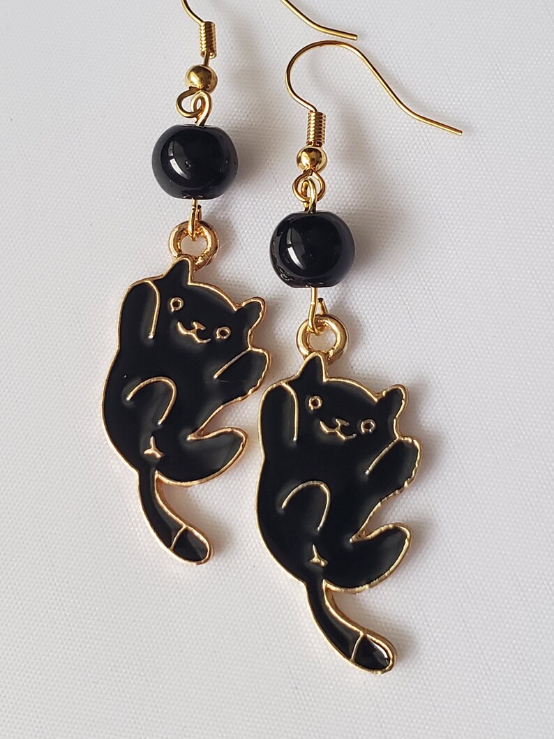 Cat Earrings Cat Dangle Earrings Black Cat Jewelry Funny Etsy