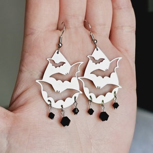 Bat Teardrop Earrings, Halloween Bat Dangle Crystal Earrings