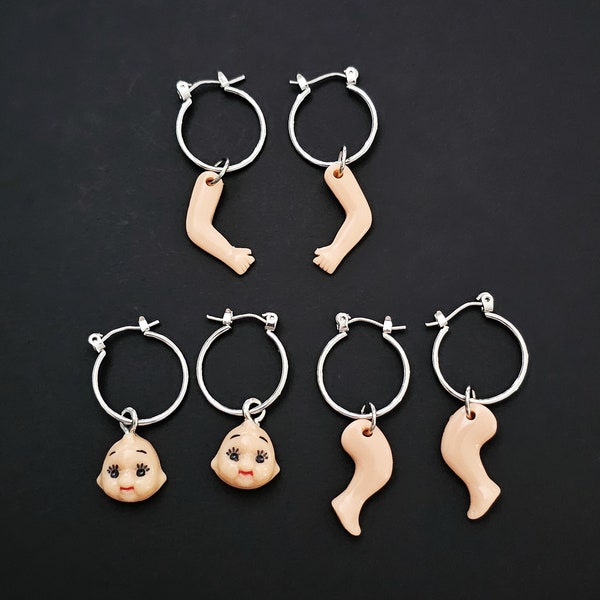 Creepy Baby Doll Part Earrings, Halloween Earrings, Baby Doll Earrings, Doll Part Jewelry