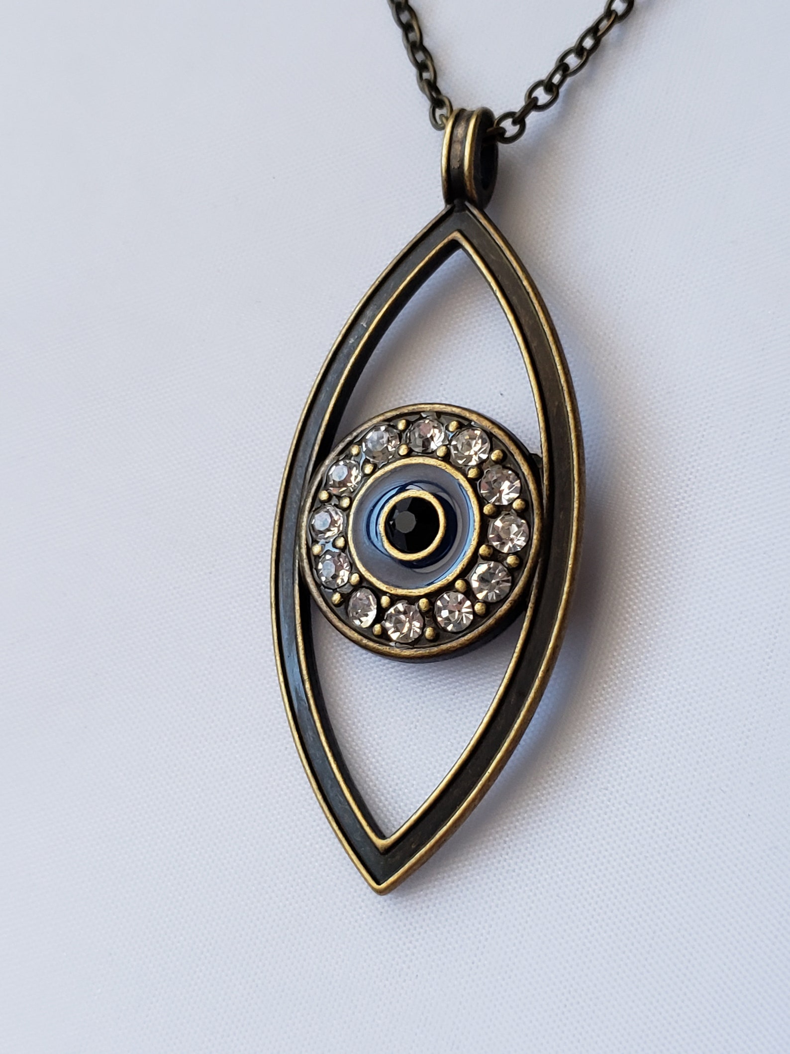 Evil Eye Pendant Blue Stone Eyeball Necklace Bronze Evil Eye Etsy