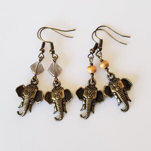 Elephant Earrings, Bronze Elephant Charms, Boho Elephant Earrings, Eccentric Bronze Elephant Dangle Earrings. Strength Earrings