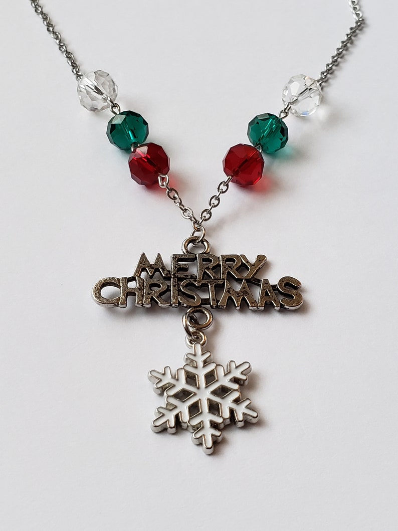 Christmas Necklace Merry Christmas Jewelry Holiday Necklace Etsy